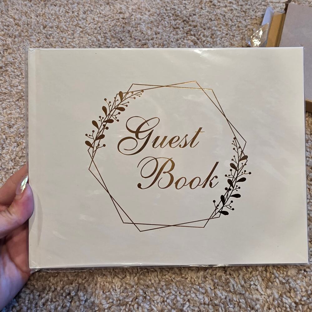 NIB white and gold guest book; wedding, baptism, communion ect